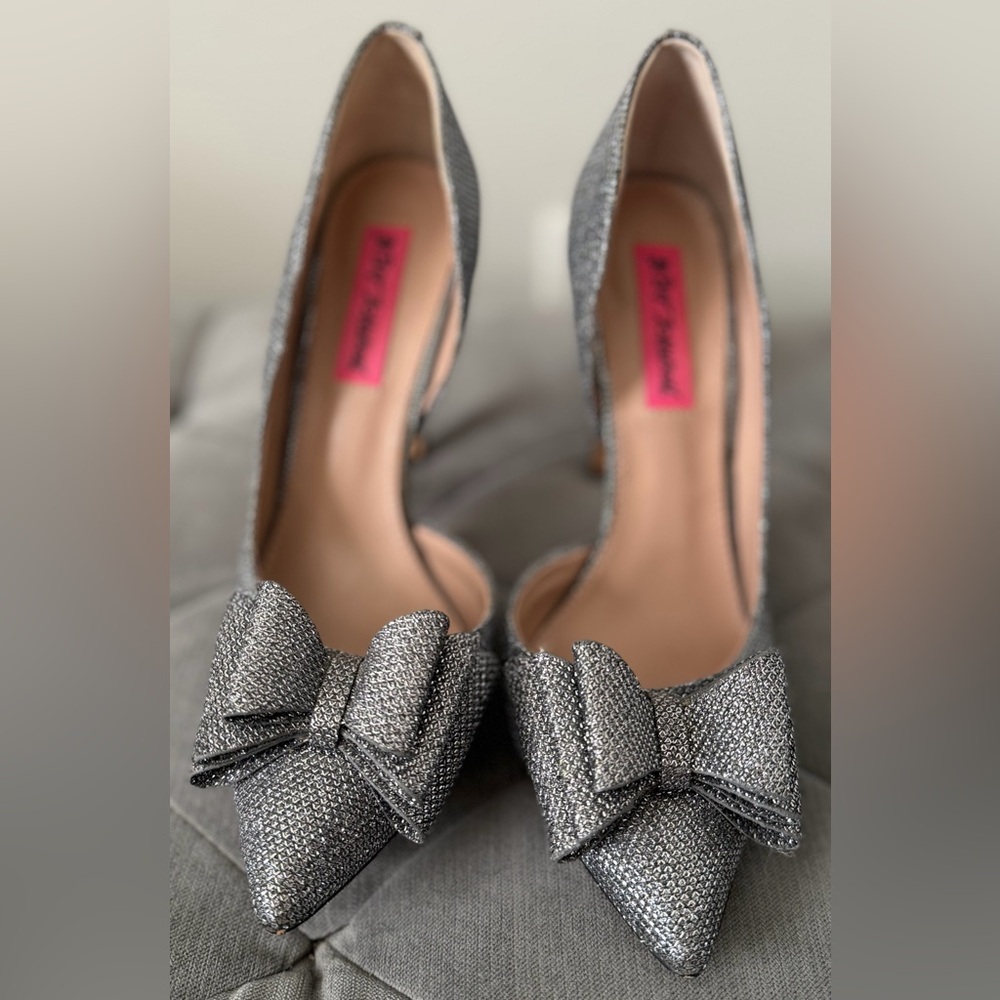 Betsey Johnson Glittering Silver Bow Heels